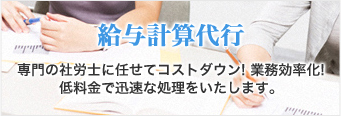 給与計算代行　専門の社労士に任せてコストダウン！業務効率化！低料金で迅速な処理をいたします。